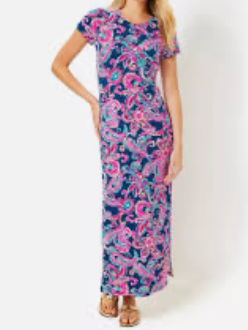 Lilly Pulitzer Kaden UPF 50+ Maxi Dress Women’s Size XS  Navy & Pink Paisley